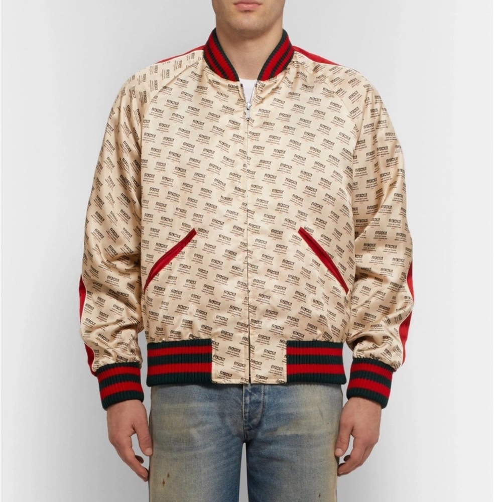 Gucci Guccify Hypnotism Silk Jacket Logo-Print Satin Bomber Jacket